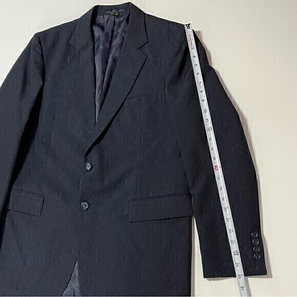 Gino Cappeli Navy Blue Pinstripe Blazer Vest Clip on Tie Set Size 42L‎ - Picture 5 of 16